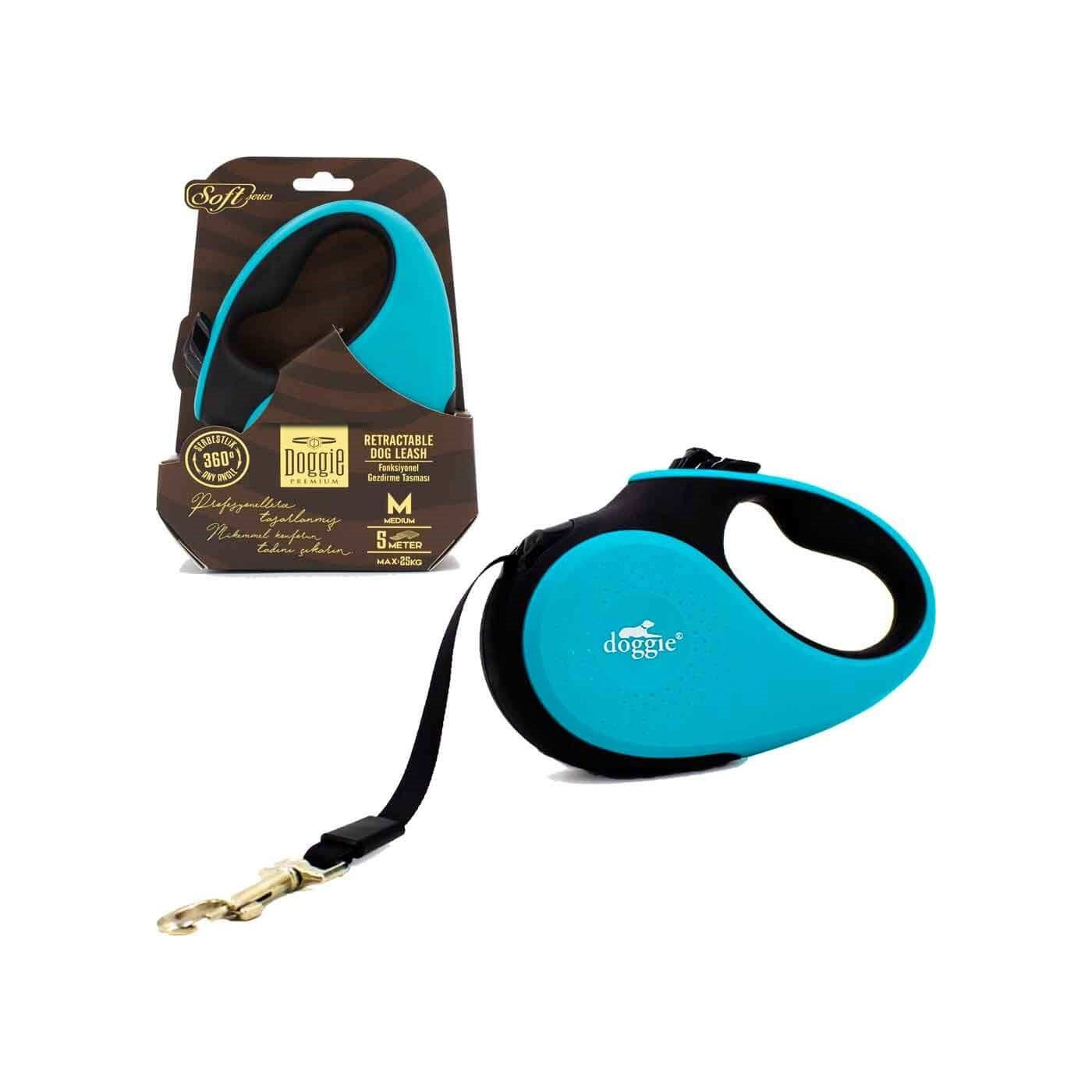 Doggie Otomatik Köpek Tasması Soft M 25 KG 5 Mt Mavi