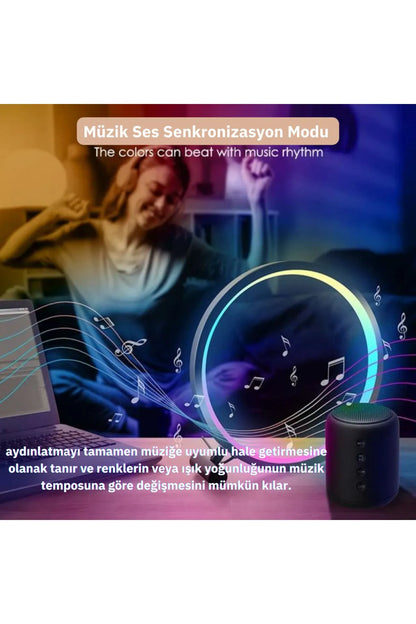 Müzik Ritimli 10 İnç LED RGB Masa Lambası - Uzaktan Kumanda ve Uygulama Kontrolü