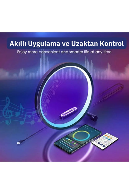 Müzik Ritimli 10 İnç LED RGB Masa Lambası - Uzaktan Kumanda ve Uygulama Kontrolü