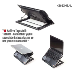 Kendineal RGB Işıklı Laptop Soğutucu – 5 Kademeli Ergonomik Stand & Güçlü Fan!
