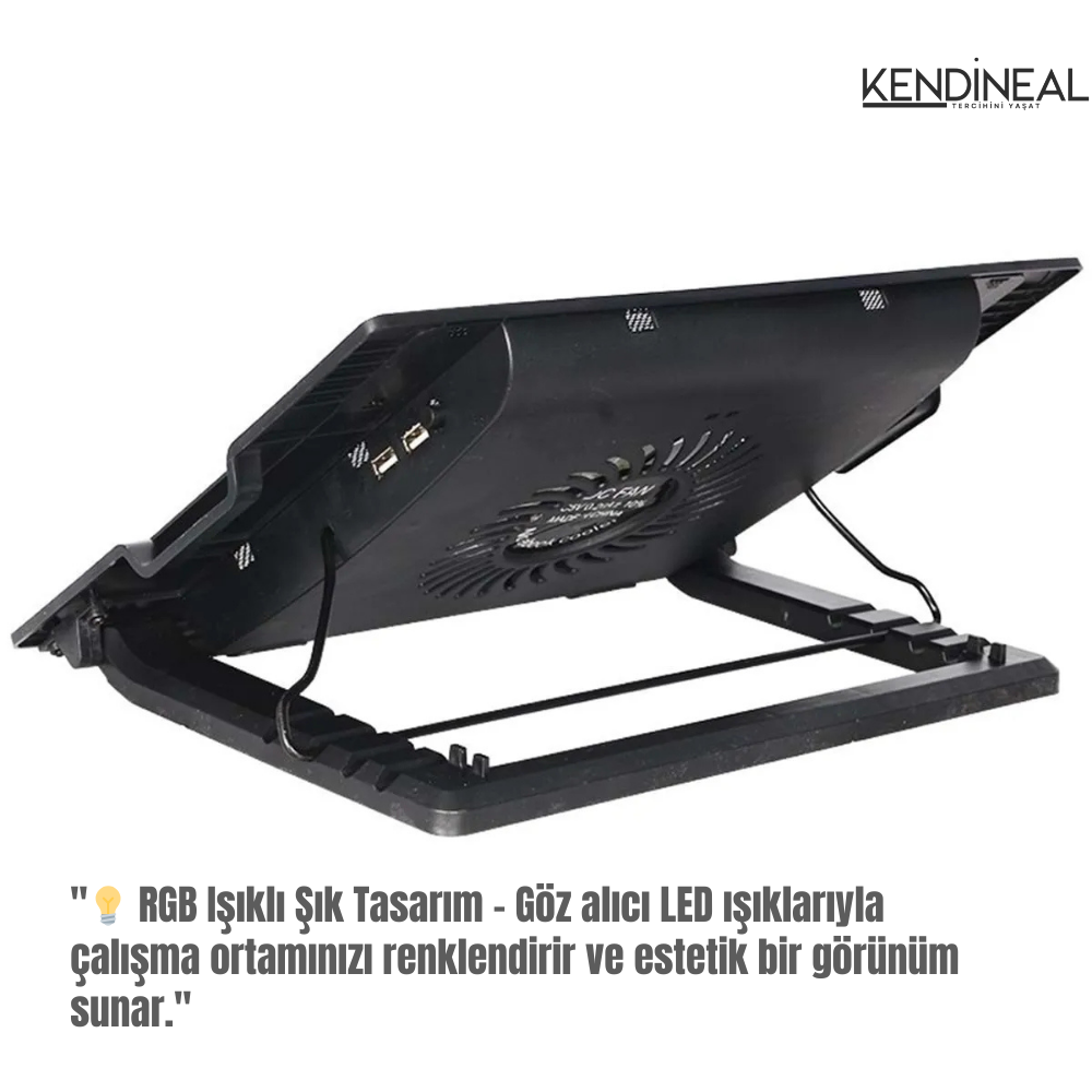 Kendineal RGB Işıklı Laptop Soğutucu – 5 Kademeli Ergonomik Stand & Güçlü Fan