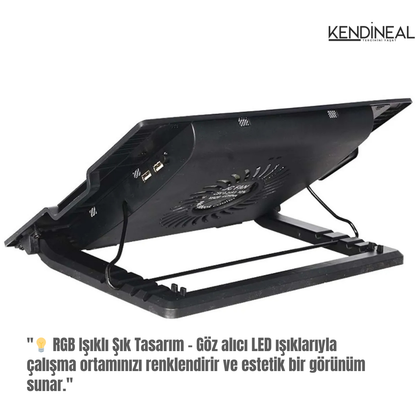 Kendineal RGB Işıklı Laptop Soğutucu – 5 Kademeli Ergonomik Stand & Güçlü Fan